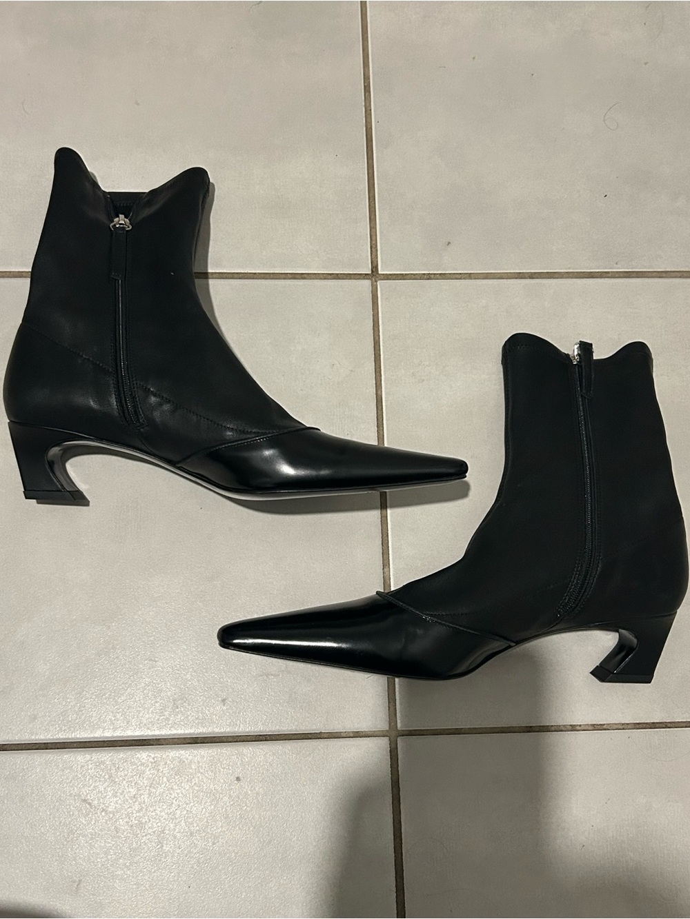 Acne Black Pointed Toe Ankle Boots with Mid Heel - never worn